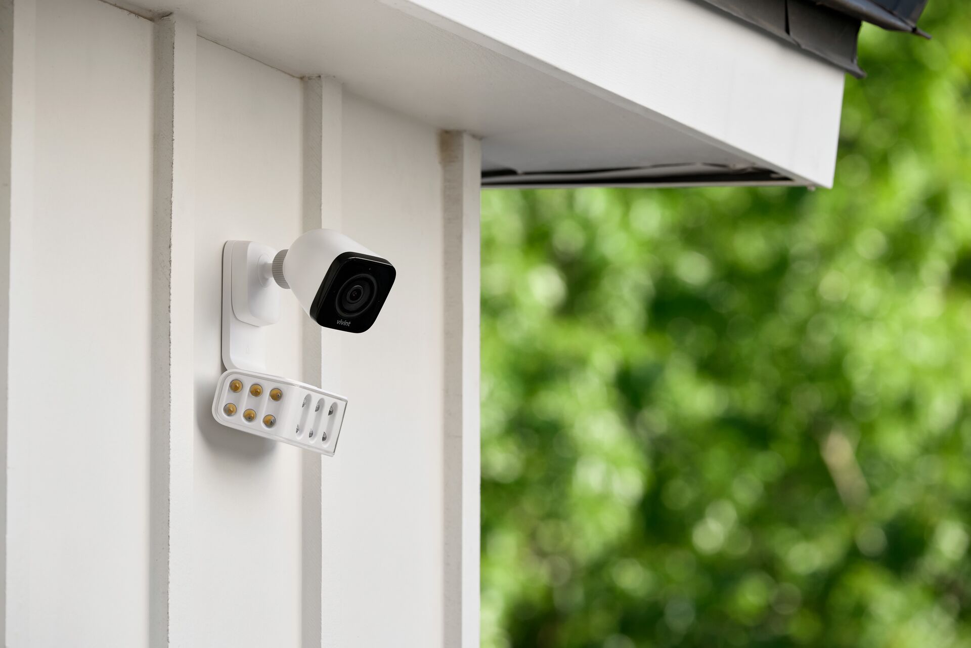 Precision mounted exterior security camera showing clean wire concealment